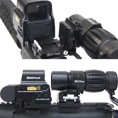 ライフルに載せた EOTech タイプのホロサイトとブースター(黒・上と横から見た2枚)