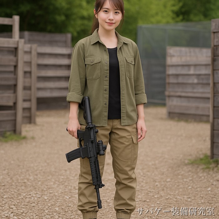 サバゲー女子の服装コーデ例（撮影風景風）