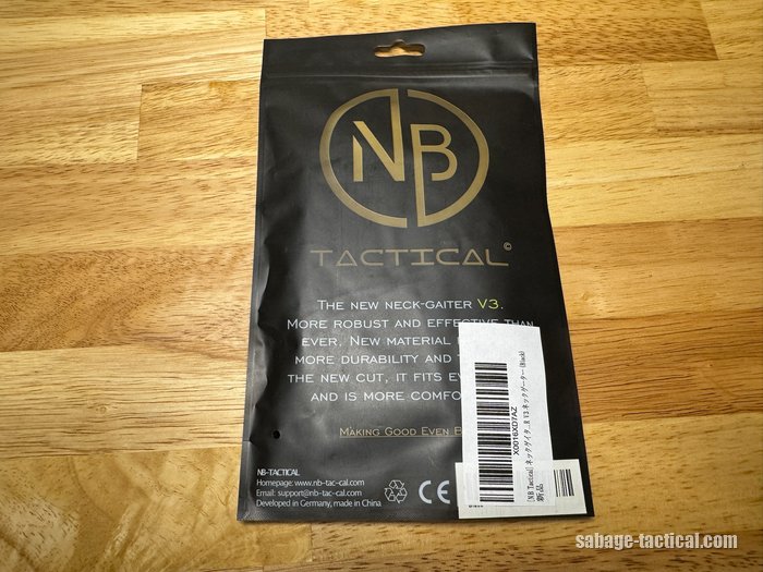 NB Tactical ネックゲイター V3の袋の裏(ドイツで開発・中国で製造の表示)