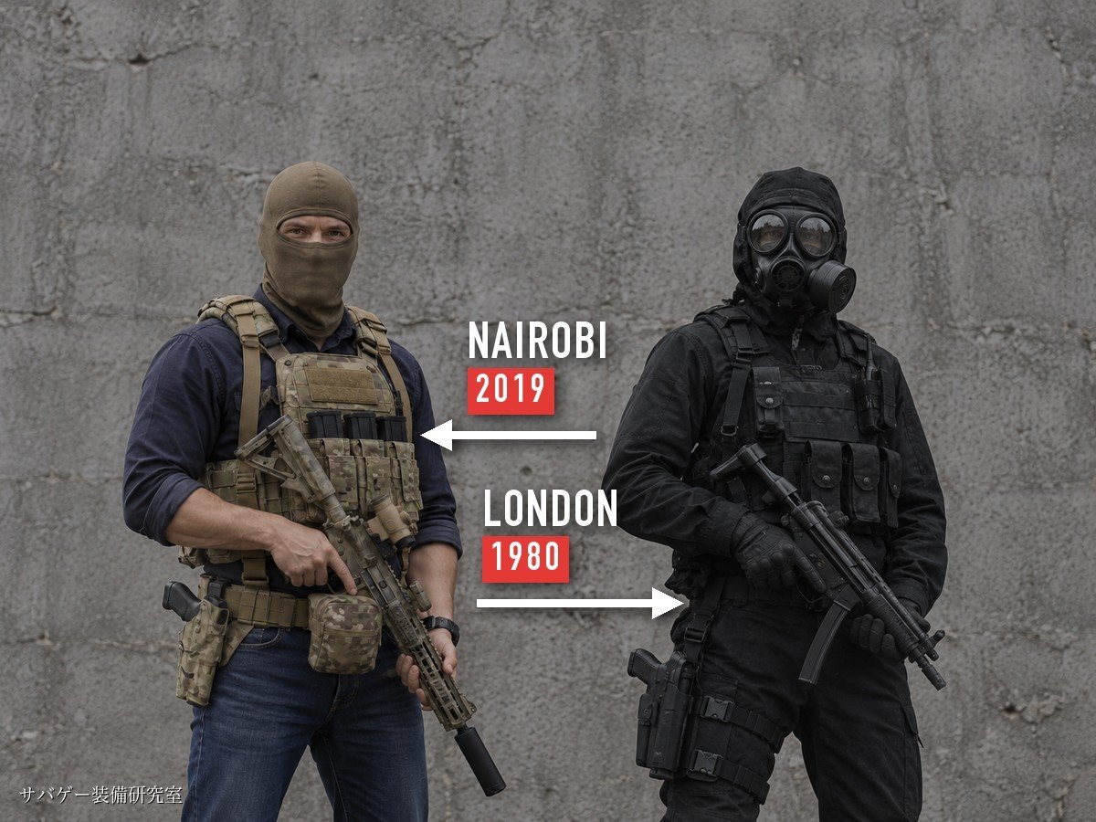 2019年ナイロビのSAS隊員と1980年ロンドンのSAS隊員の装備